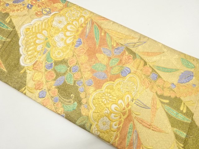 JAPANESE FUKURO OBI FOR FURISODE / WOVEN PINE & WISTERIA